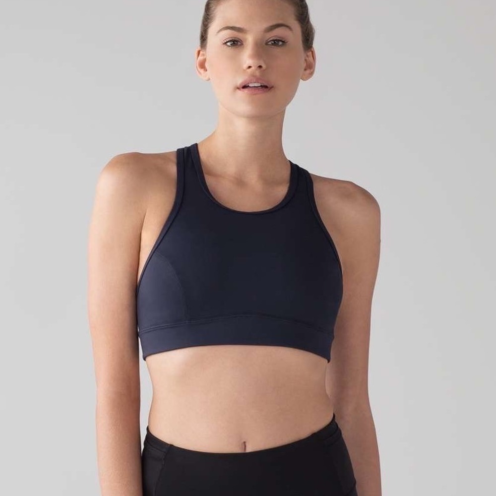 Lululemon Pace Perfect Bra Women 4 Black High Neck Racerback Activewear Running